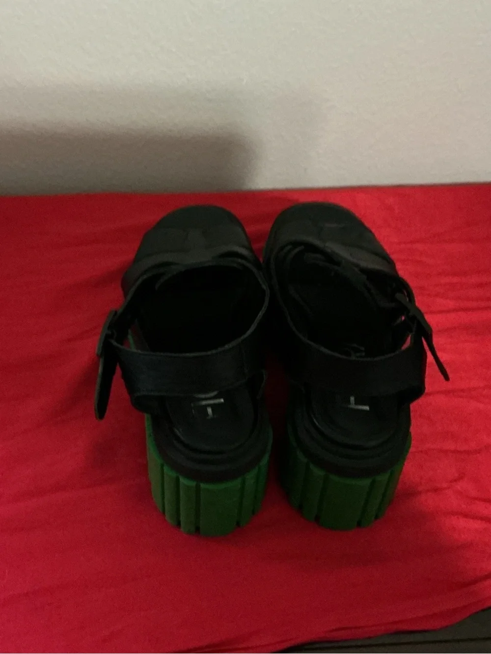 Chunky Black Gladiator Sandals with Green Sole